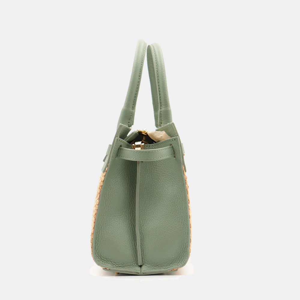 Borsa Donna a Mano VIAVERDI in Rafia e Pelle Verde Menta Made in Italy linea Artimino - Image 9