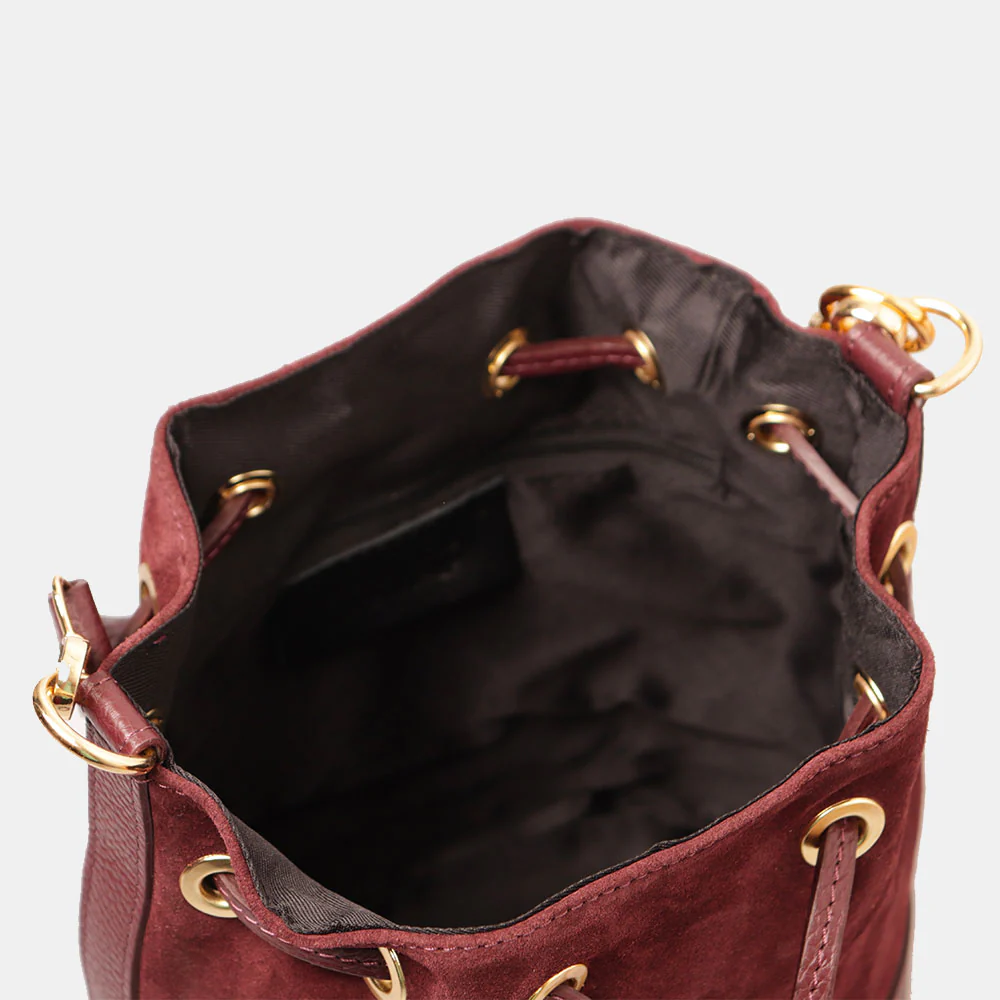Borsa Donna a Secchiello VIAVERDI in Camoscio e Pelle Bordeaux Made in Italy linea Pienza - Image 4