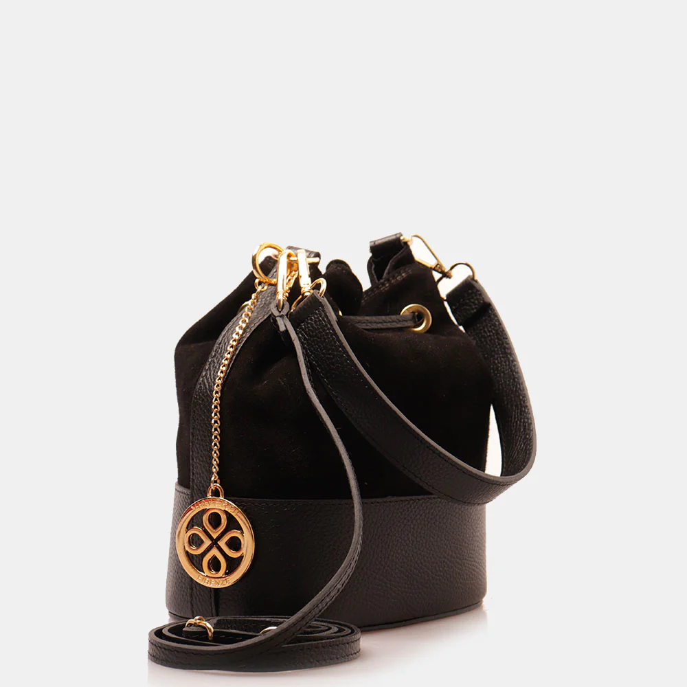 Borsa Donna a Secchiello VIAVERDI in Camoscio e Pelle Nero Made in Italy linea Pienza - Image 3