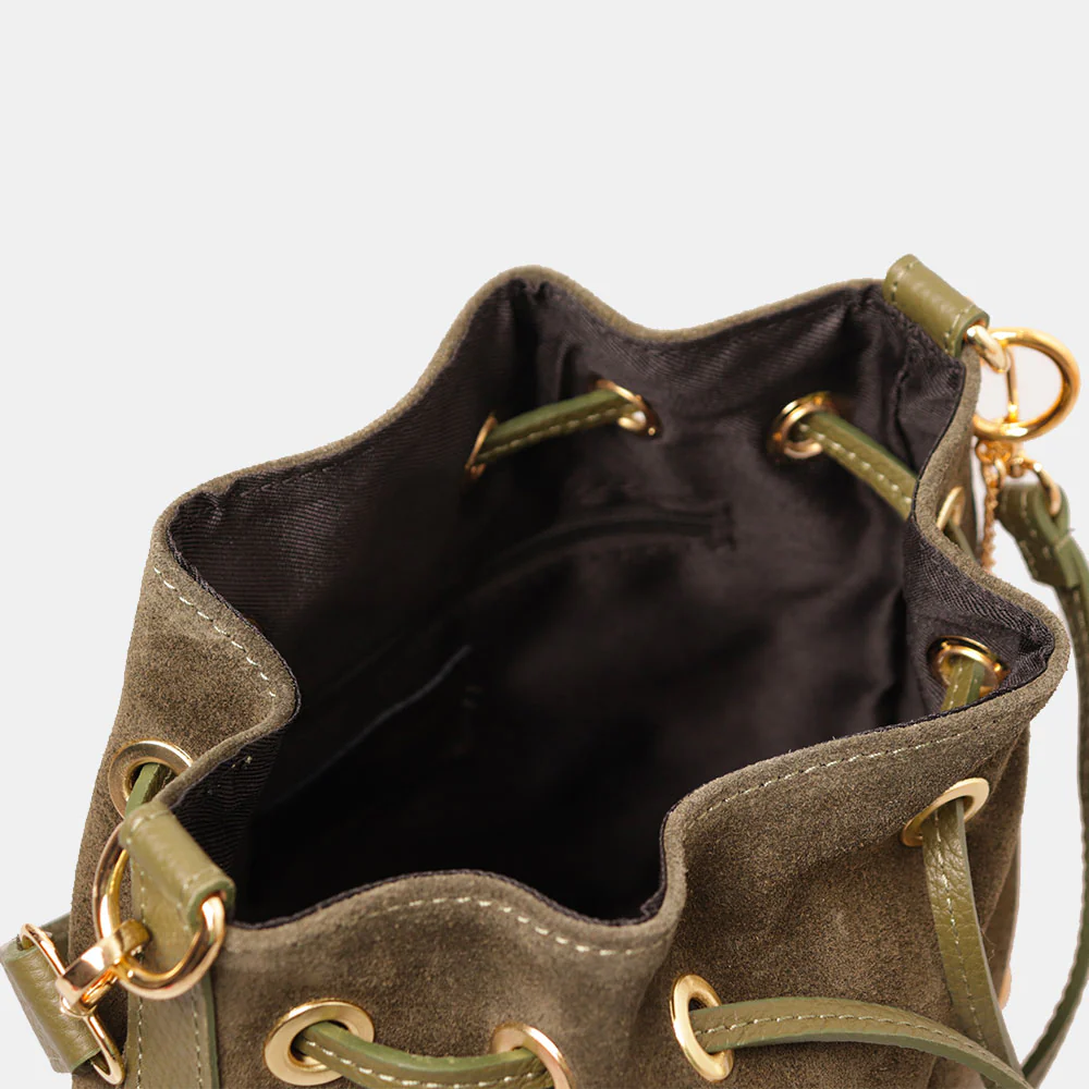 Borsa Donna a Secchiello VIAVERDI in Camoscio e Pelle Verde Made in Italy linea Pienza - Image 4