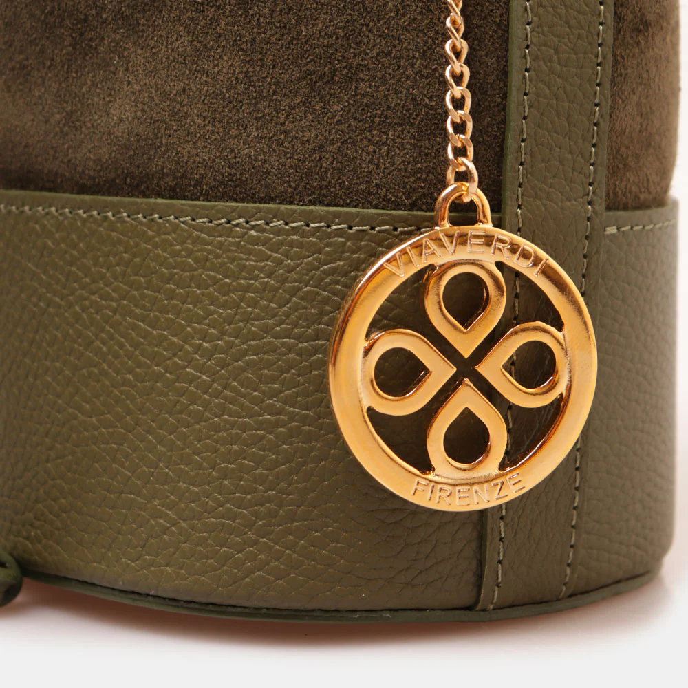 Borsa Donna a Secchiello VIAVERDI in Camoscio e Pelle Verde Made in Italy linea Pienza - Image 5