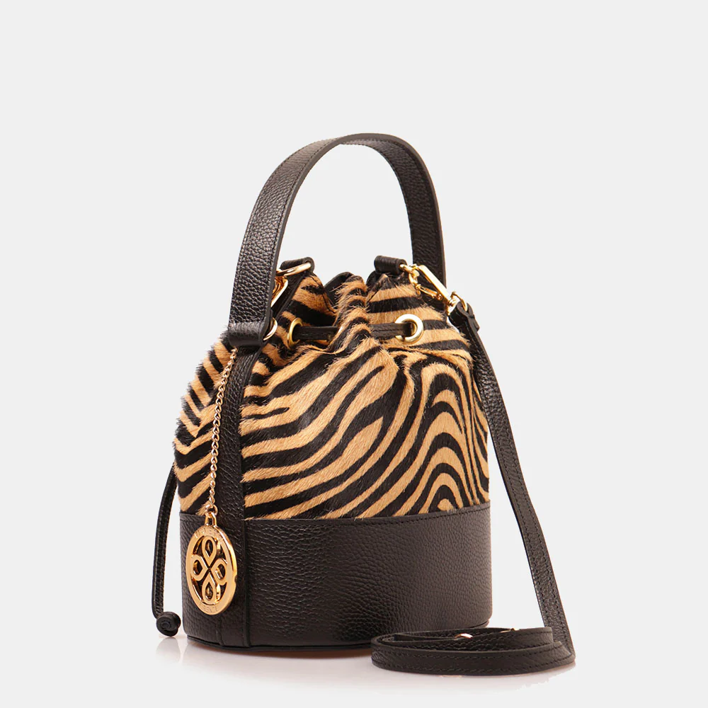 Borsa Donna a Secchiello VIAVERDI in Pelle e Cavallino Zebrato Made in Italy linea Pienza - Image 3