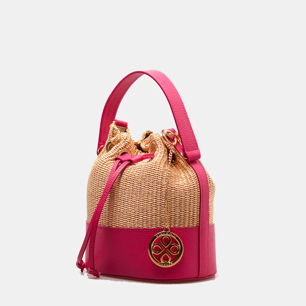 Borsa Donna a Secchiello VIAVERDI in Pelle Fucsia e Rafia Made in Italy Linea Pienza - Image 2
