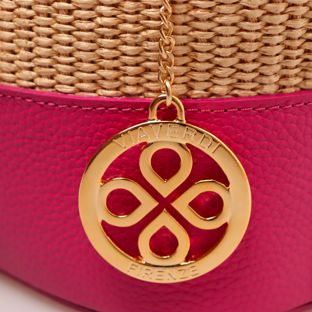 Borsa Donna a Secchiello VIAVERDI in Pelle Fucsia e Rafia Made in Italy Linea Pienza - Image 4