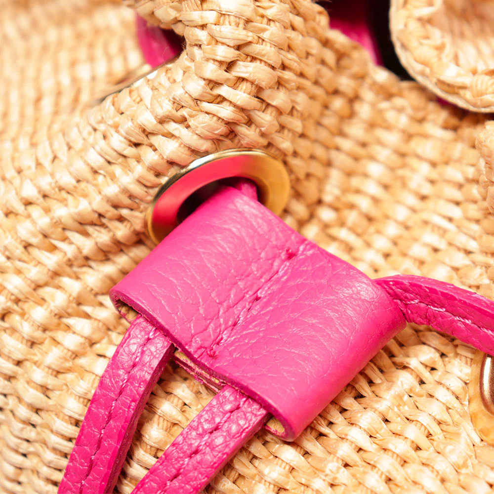 Borsa Donna a Secchiello VIAVERDI in Pelle Fucsia e Rafia Made in Italy Linea Pienza - Image 6