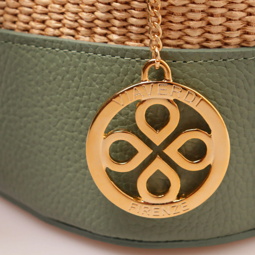Borsa Donna a Secchiello VIAVERDI in Pelle Verde Menta e Rafia Made in Italy Linea Pienza - Image 6