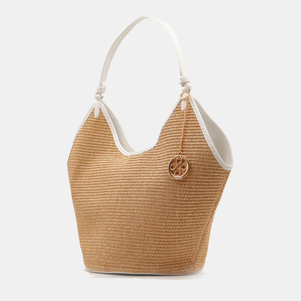 Borsa Donna a Spalla Grande VIAVERDI in Rafia e Pelle Bianca Made in Italy linea Cortona - Image 2