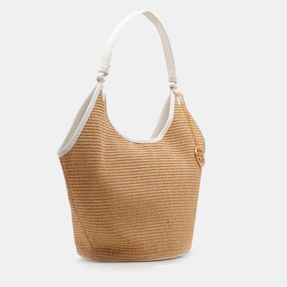Borsa Donna a Spalla Grande VIAVERDI in Rafia e Pelle Bianca Made in Italy linea Cortona - Image 3