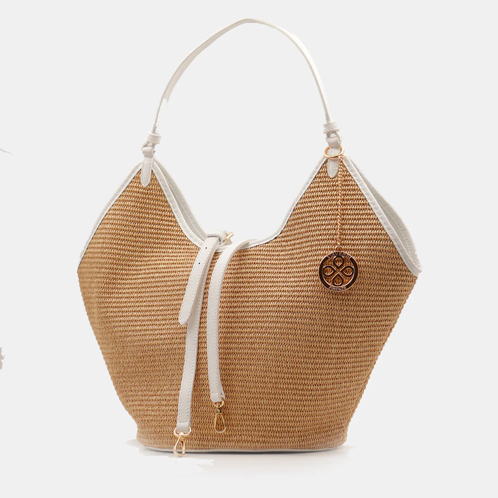 Borsa Donna a Spalla Grande VIAVERDI in Rafia e Pelle Bianca Made in Italy linea Cortona - Image 6