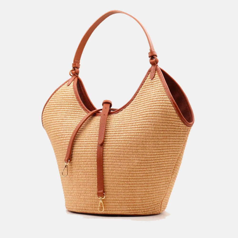Borsa Donna a Spalla Grande VIAVERDI in Rafia e Pelle Cuoio Made in Italy linea Cortona - Image 6