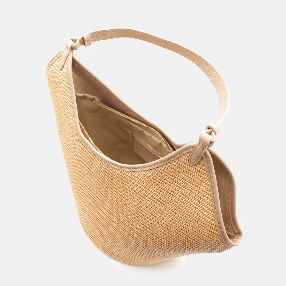 Borsa Donna a Spalla Grande VIAVERDI in Rafia e Pelle Taupe Made in Italy linea Cortona - Image 7