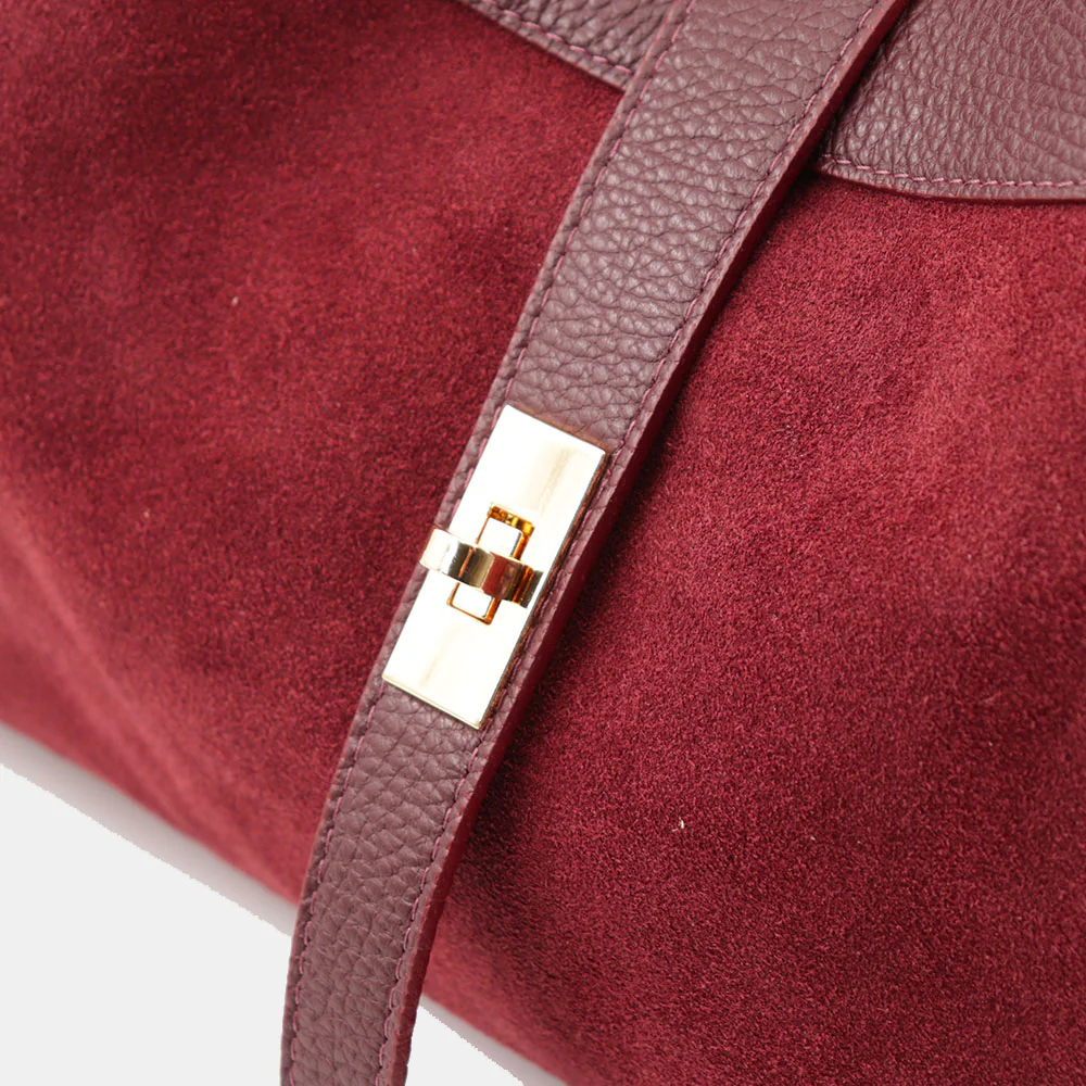 Borsa Donna a Spalla VIAVERDI in Camoscio e Pelle Bordeaux Made in Italy linea Cortona - Image 12