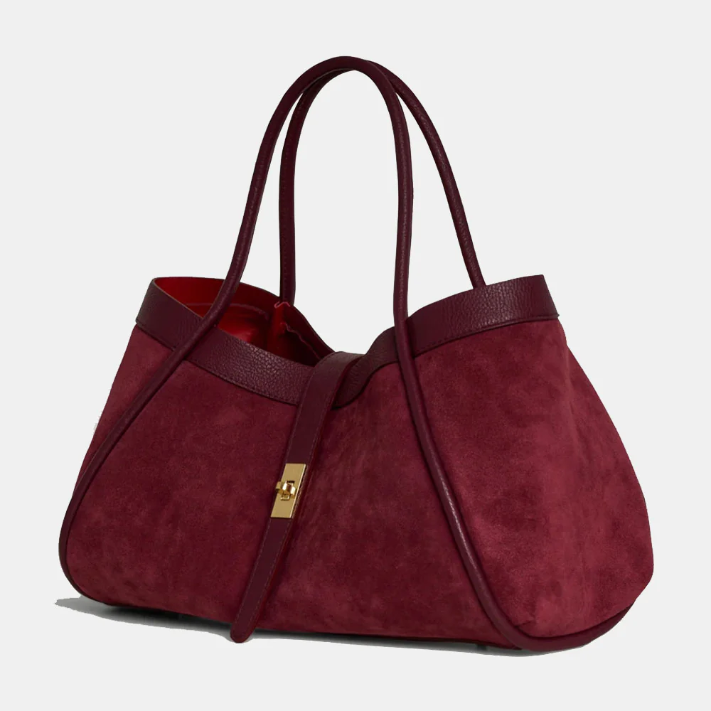 Borsa Donna a Spalla VIAVERDI in Camoscio e Pelle Bordeaux Made in Italy linea Cortona - Image 3