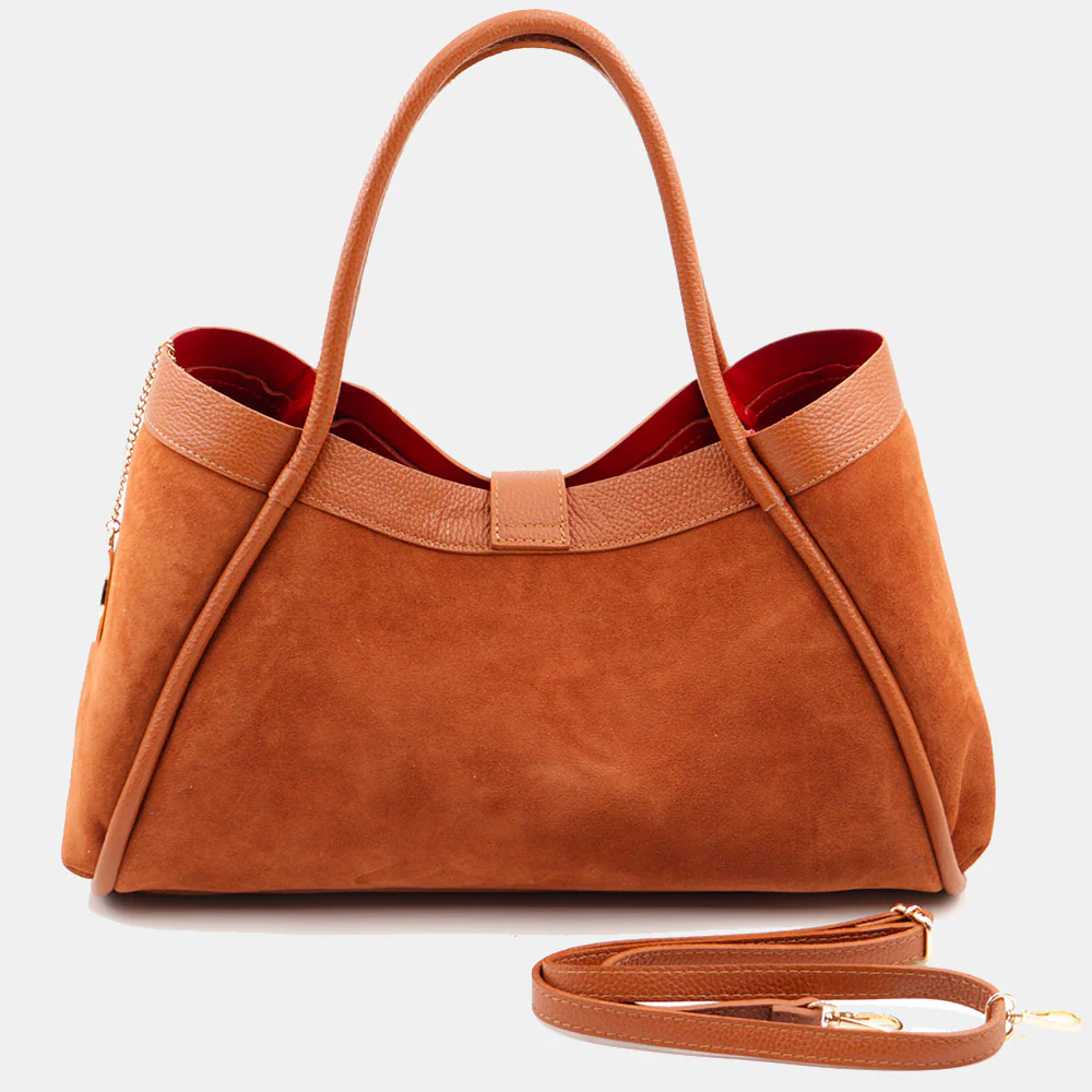 Borsa Donna a Spalla VIAVERDI in Camoscio e Pelle Marrone Made in Italy linea Cortona - Image 3