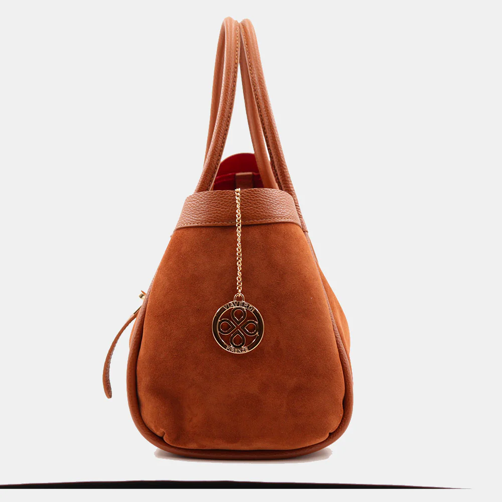 Borsa Donna a Spalla VIAVERDI in Camoscio e Pelle Marrone Made in Italy linea Cortona - Image 5