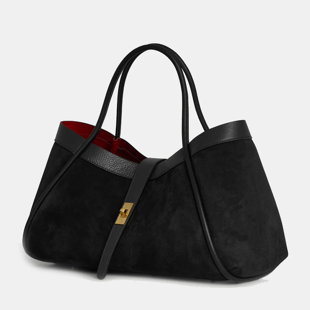 Borsa Donna a Spalla VIAVERDI in Camoscio e Pelle Nera Made in Italy linea Cortona - Image 3