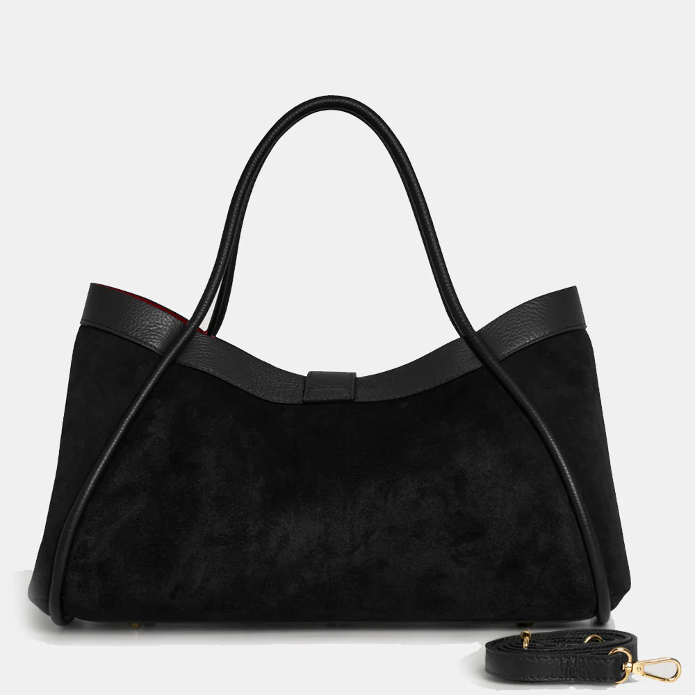 Borsa Donna a Spalla VIAVERDI in Camoscio e Pelle Nera Made in Italy linea Cortona - Image 5
