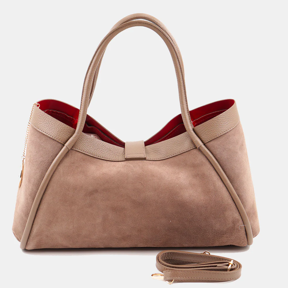 Borsa Donna a Spalla VIAVERDI in Camoscio e Pelle Taupe Made in Italy linea Cortona - Image 6