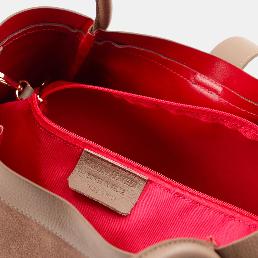 Borsa Donna a Spalla VIAVERDI in Camoscio e Pelle Taupe Made in Italy linea Cortona - Image 9