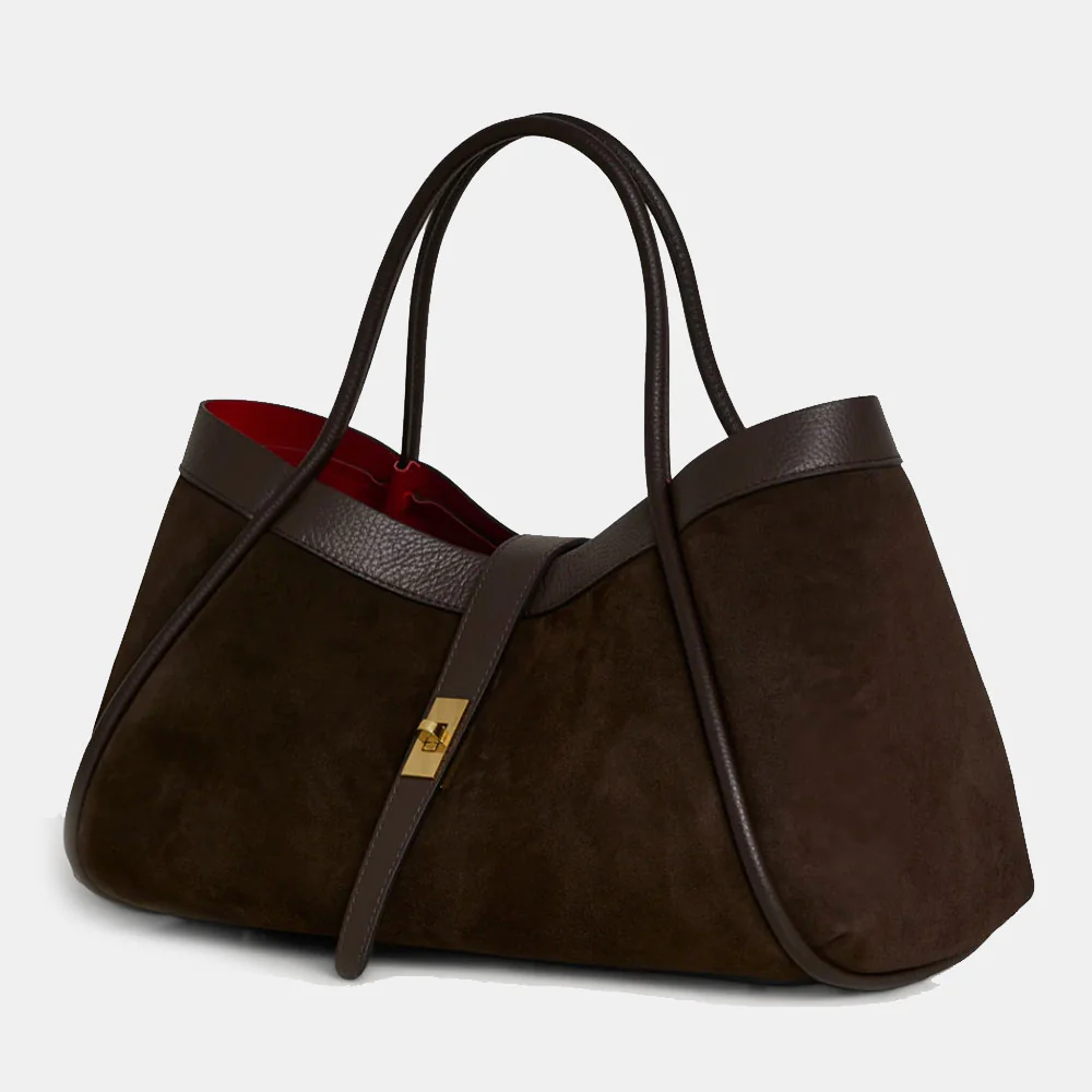 Borsa Donna a Spalla VIAVERDI in Camoscio e Pelle Testa di Moro Made in Italy linea Cortona - Image 3