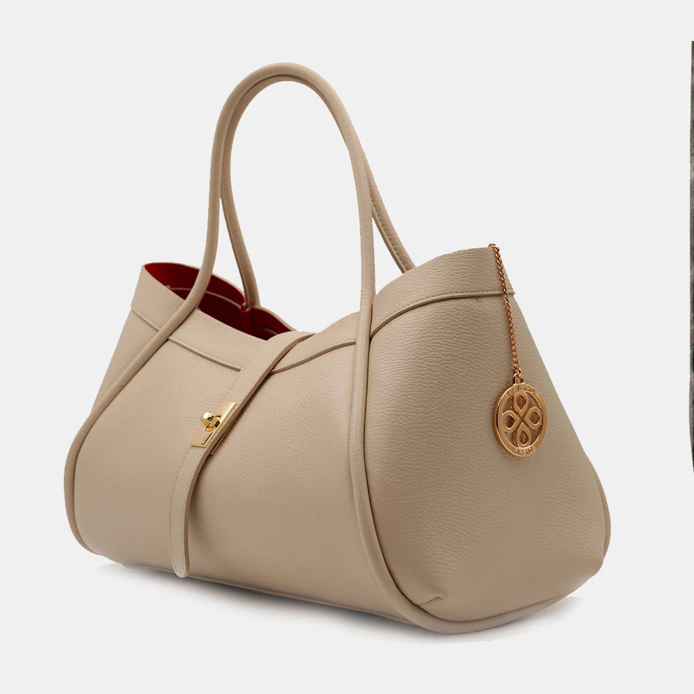 Borsa Donna a Spalla VIAVERDI in Pelle Beige Chiaro Made in Italy linea Cortona - Image 3