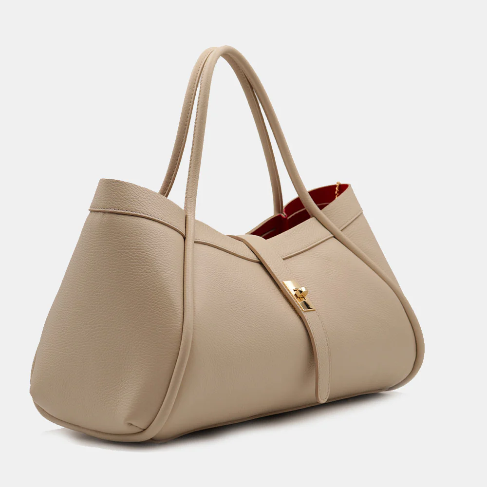 Borsa Donna a Spalla VIAVERDI in Pelle Beige Chiaro Made in Italy linea Cortona - Image 5