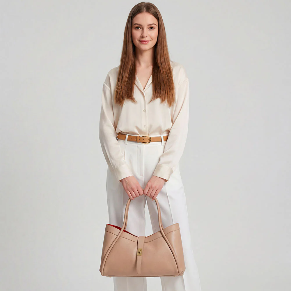 Borsa Donna a Spalla VIAVERDI in Pelle Beige Chiaro Made in Italy linea Cortona - Image 7