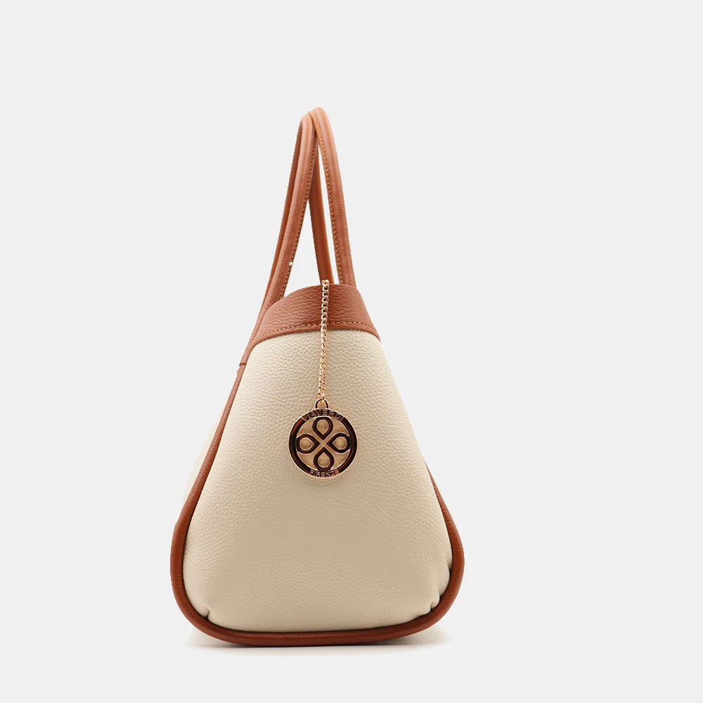 Borsa Donna a Spalla VIAVERDI in Pelle Beige e Cuoio Made in Italy linea Cortona - Image 12
