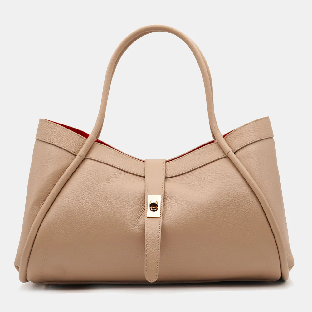 Borsa Donna a Spalla VIAVERDI in Pelle Beige Made in Italy linea Cortona