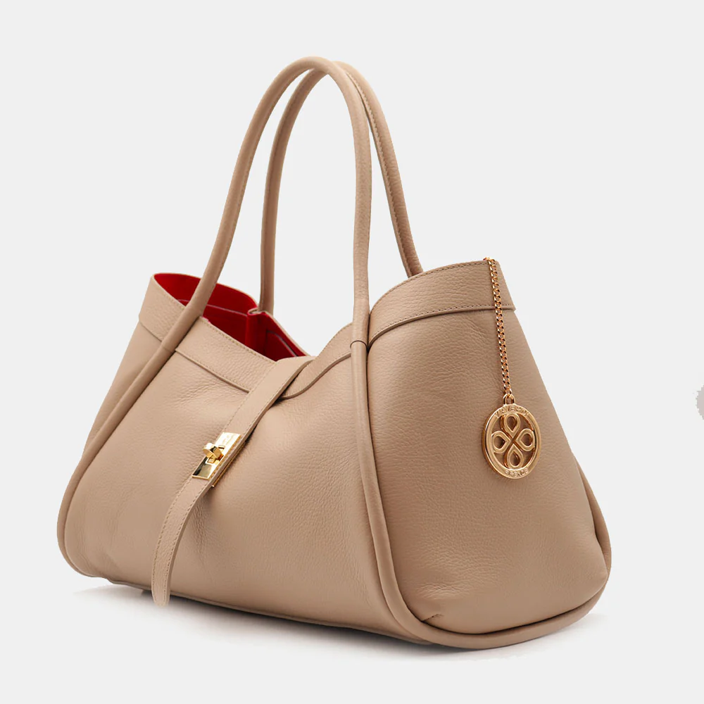 Borsa Donna a Spalla VIAVERDI in Pelle Beige Made in Italy linea Cortona - Image 3