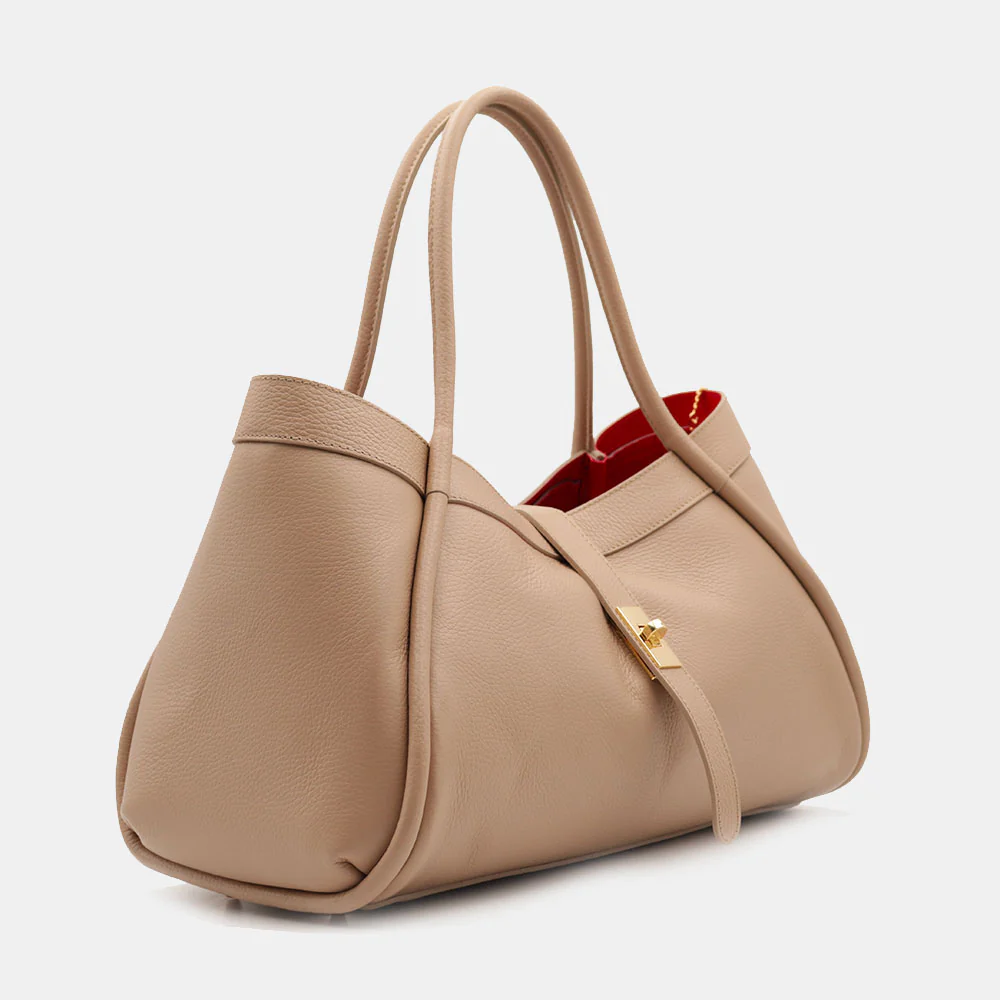 Borsa Donna a Spalla VIAVERDI in Pelle Beige Made in Italy linea Cortona - Image 5