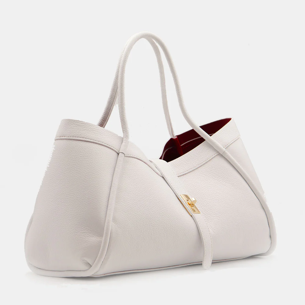 Borsa Donna a Spalla VIAVERDI in Pelle Bianca Chiaro Made in Italy linea Cortona - Image 5