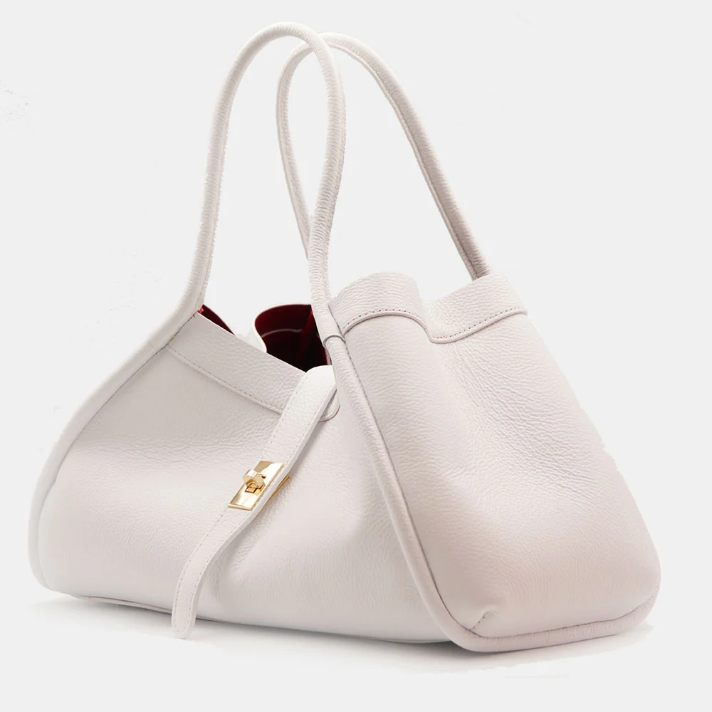 Borsa Donna a Spalla VIAVERDI in Pelle Bianca Chiaro Made in Italy linea Cortona - Image 8