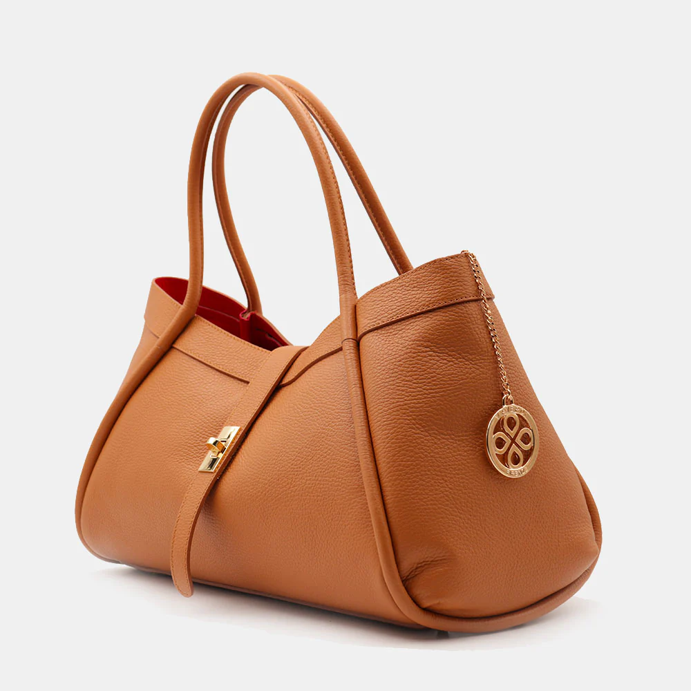 Borsa Donna a Spalla VIAVERDI in Pelle Marrone Chiaro Made in Italy linea Cortona - Image 3