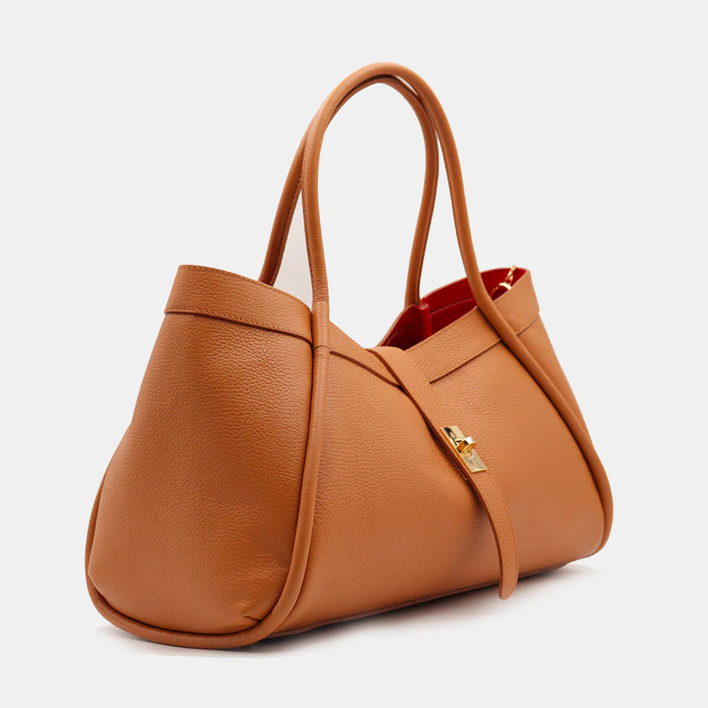Borsa Donna a Spalla VIAVERDI in Pelle Marrone Chiaro Made in Italy linea Cortona - Image 5