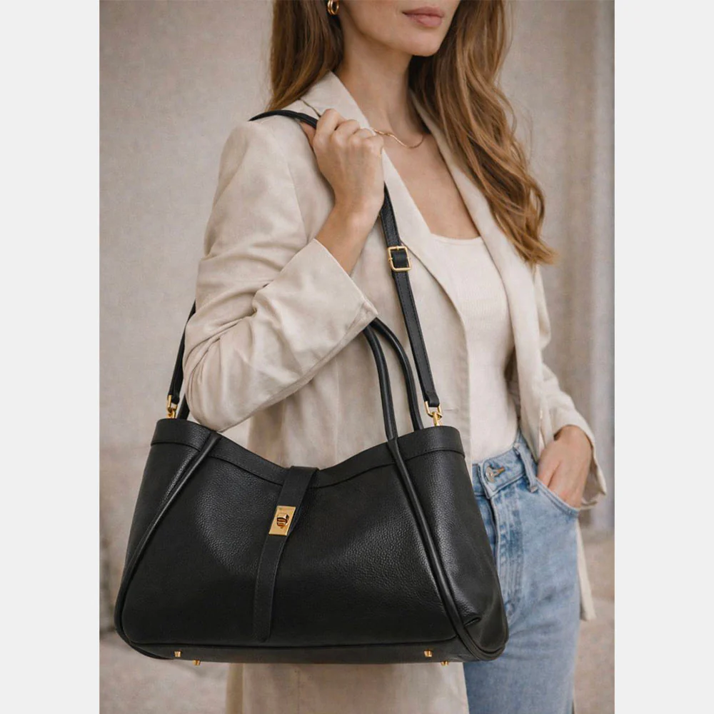 Borsa Donna a Spalla VIAVERDI in Pelle Nera Made in Italy linea Cortona - Image 10