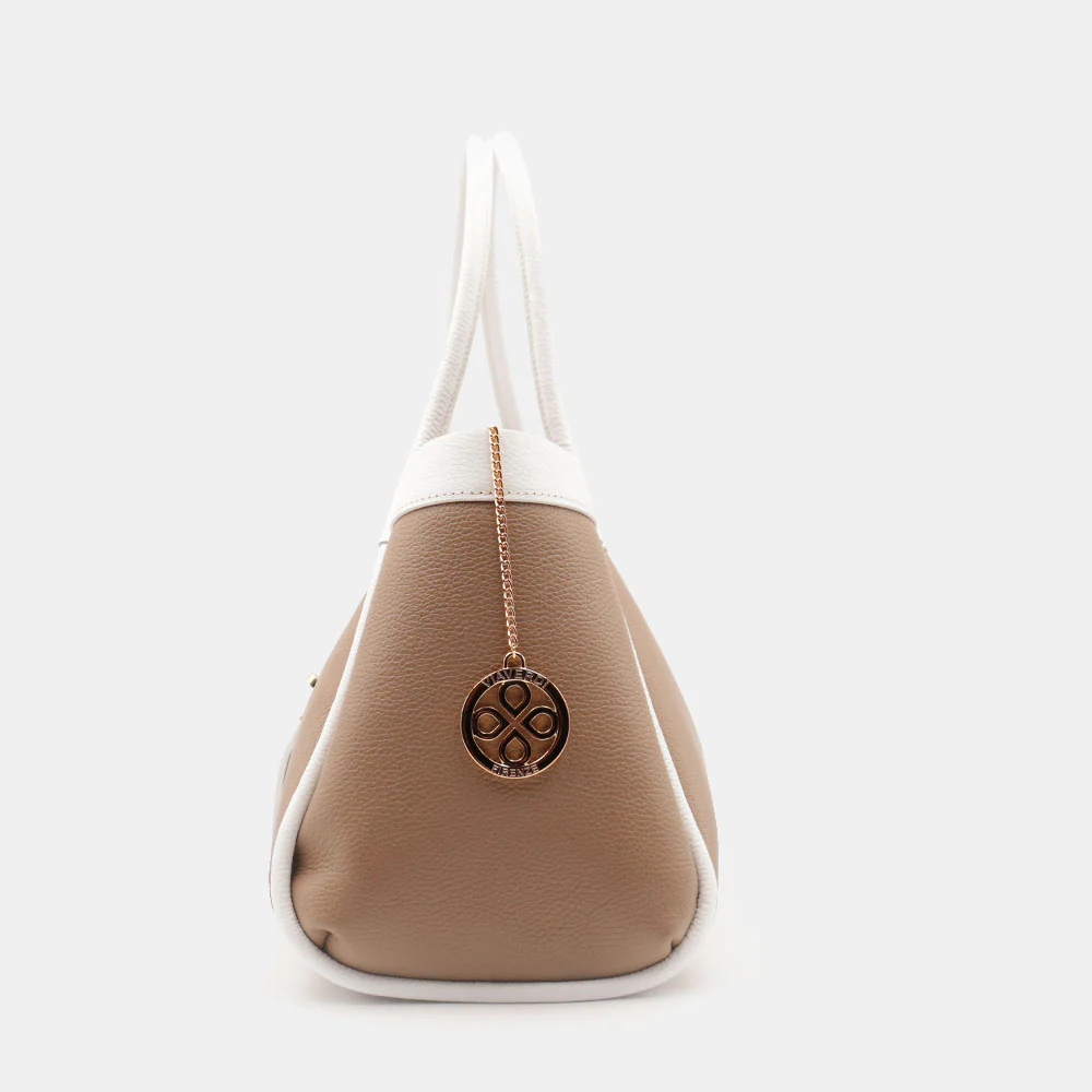 Borsa Donna a Spalla VIAVERDI in Pelle Taupe e Bianca Made in Italy linea Cortona - Image 10