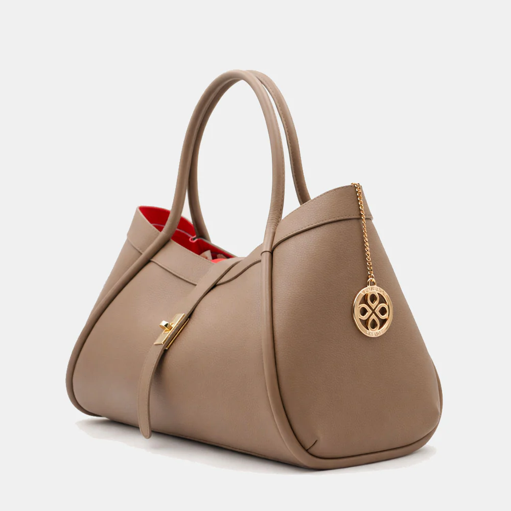 Borsa Donna a Spalla VIAVERDI in Pelle Taupe Chiaro Made in Italy linea Cortona - Image 3