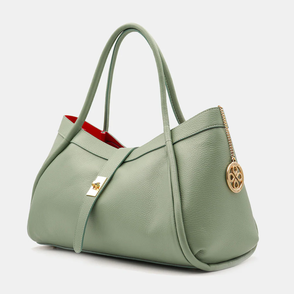 Borsa Donna a Spalla VIAVERDI in Pelle Verde Menta Made in Italy linea Cortona - Image 4