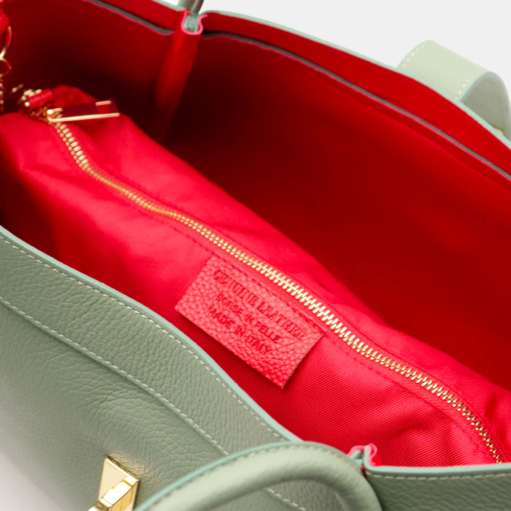 Borsa Donna a Spalla VIAVERDI in Pelle Verde Menta Made in Italy linea Cortona - Image 8