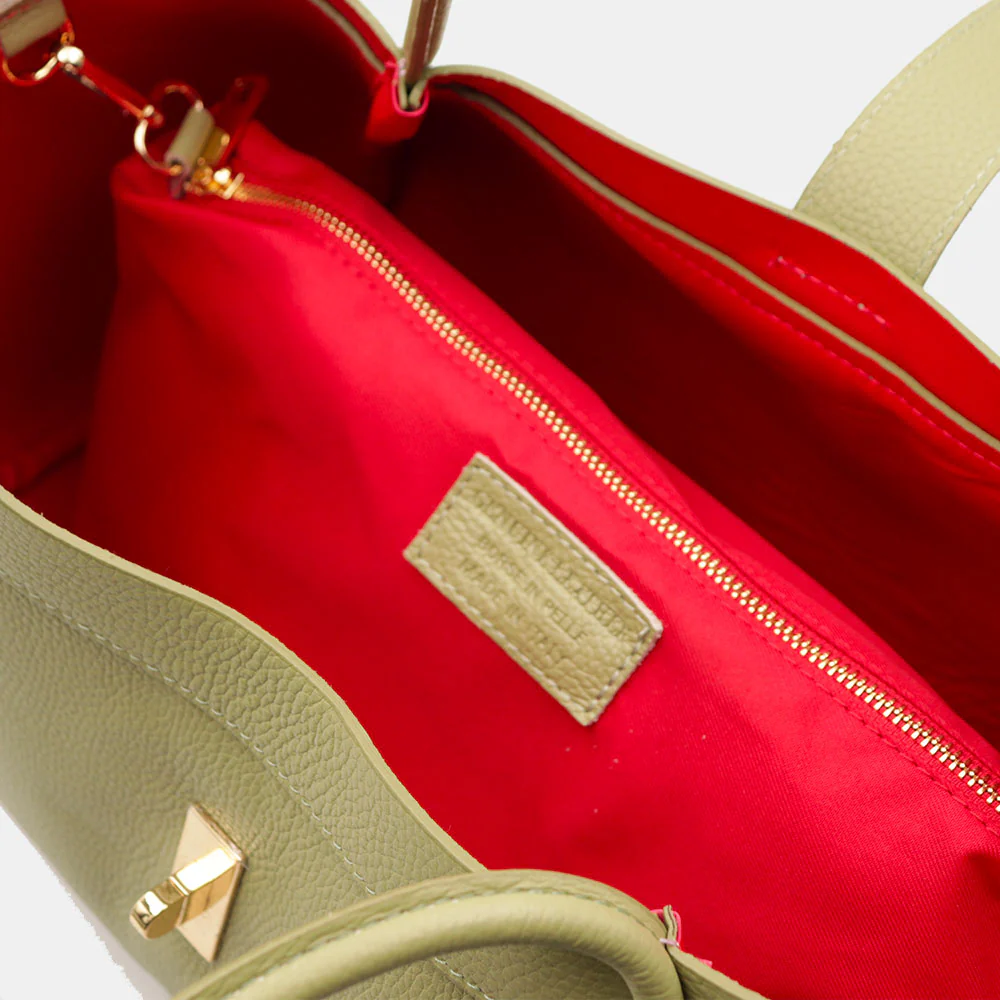 Borsa Donna a Spalla VIAVERDI in Pelle Verde Salvia Made in Italy linea Cortona - Image 9