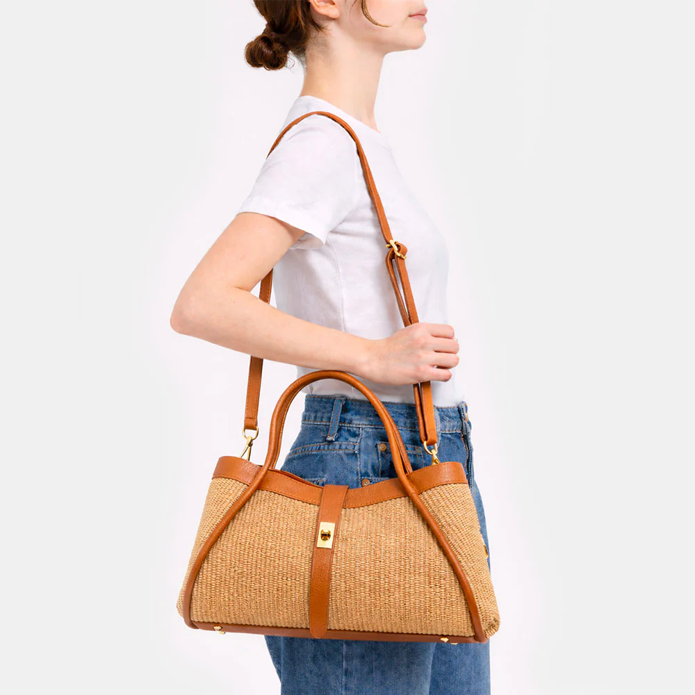 Borsa Donna a Spalla VIAVERDI in Rafia e Pelle Marrone Made in Italy linea Cortona - Image 18