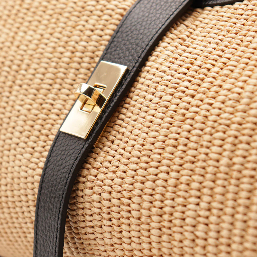 Borsa Donna a Spalla VIAVERDI in Rafia e Pelle Nera Made in Italy linea Cortona - Image 13
