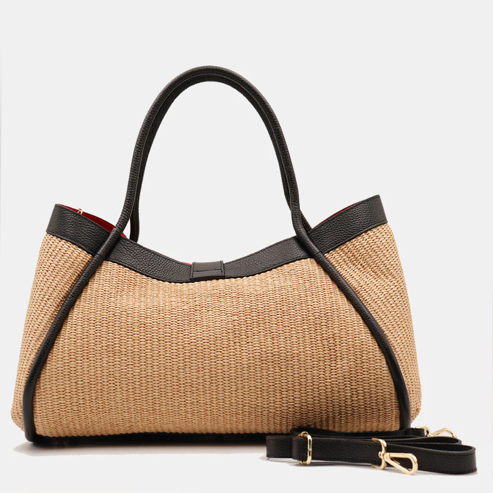 Borsa Donna a Spalla VIAVERDI in Rafia e Pelle Nera Made in Italy linea Cortona - Image 6