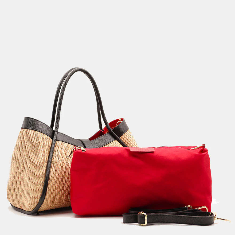 Borsa Donna a Spalla VIAVERDI in Rafia e Pelle Nera Made in Italy linea Cortona - Image 9