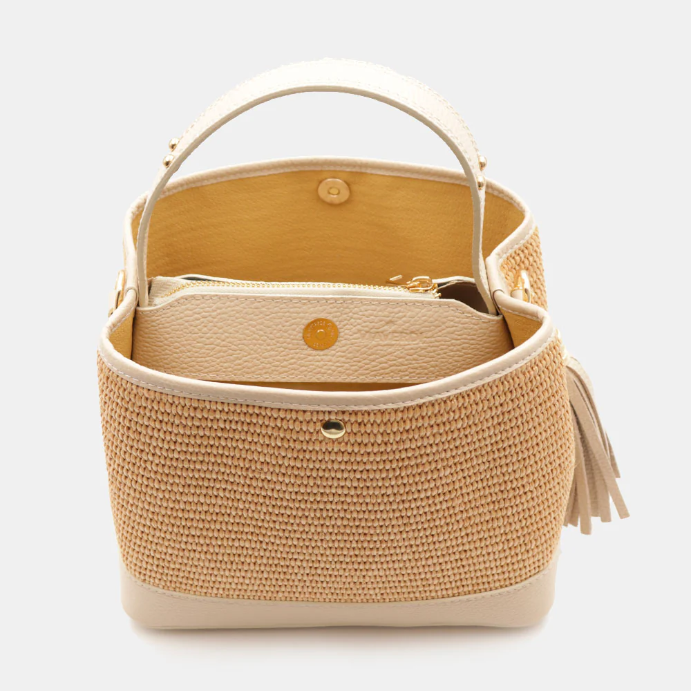Borsa Donna Secchiello a Mano VIAVERDI in Pelle Beige e Rafia Made in Italy linea Fiesole - Image 8