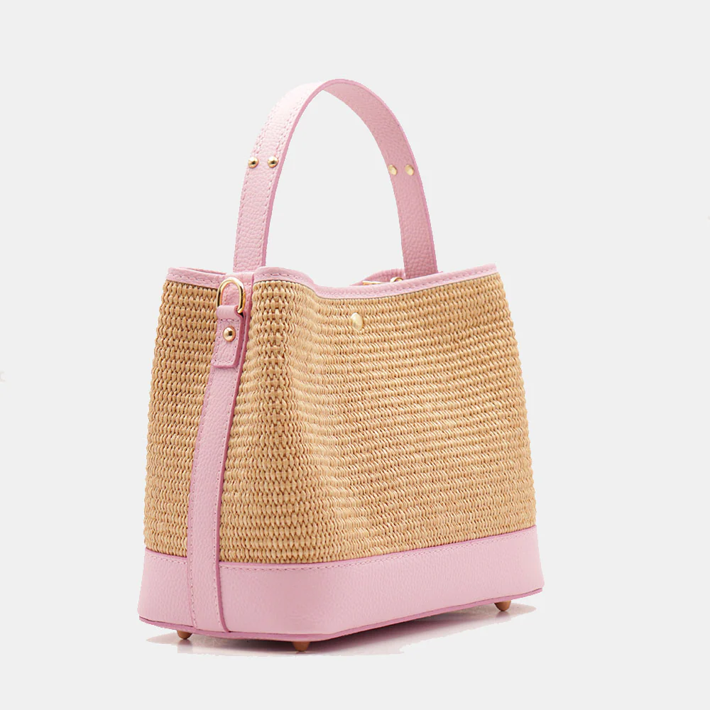 Borsa Donna Secchiello a Mano VIAVERDI in Pelle Rosa e Rafia Made in Italy linea Fiesole - Image 5