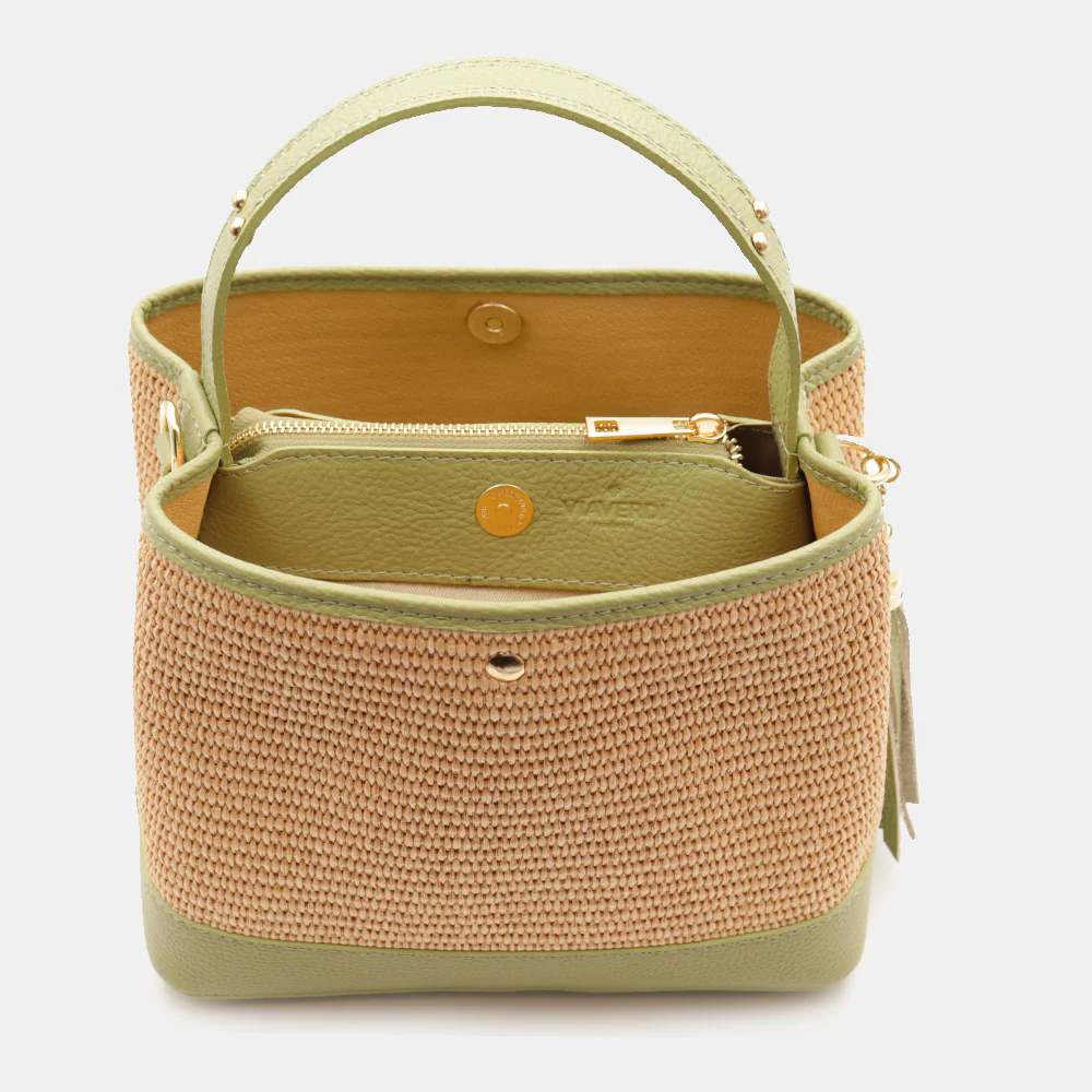 Borsa Donna Secchiello a Mano VIAVERDI in Pelle Verde e Rafia Made in Italy linea Fiesole - Image 10