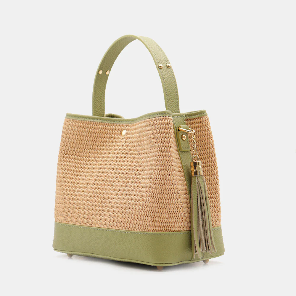 Borsa Donna Secchiello a Mano VIAVERDI in Pelle Verde e Rafia Made in Italy linea Fiesole - Image 3