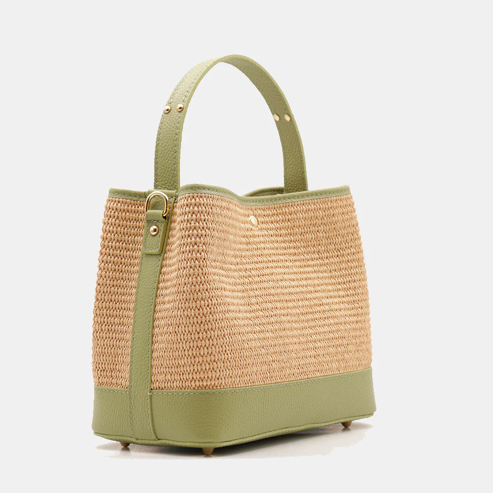 Borsa Donna Secchiello a Mano VIAVERDI in Pelle Verde e Rafia Made in Italy linea Fiesole - Image 5